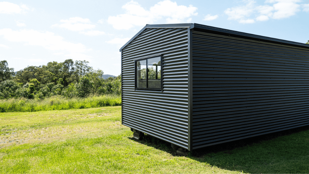 Commercial Portable home for caravan park, monument colourbond grey